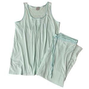 Natori Pajama Set Size Medium Green 100% Supima Cotton Loungewear Tank Pants PJ